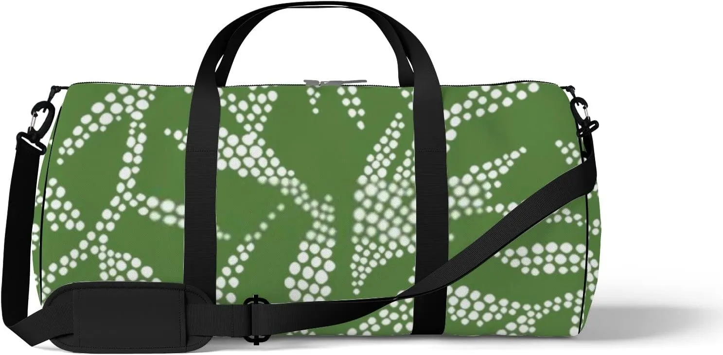 Sports Gym Bag for Women and Men Waterproof Hand Drawn Foliage Dotted Flat Style Green Duffel Bag Lightweight Carryon Traveling Boarding Gripsack