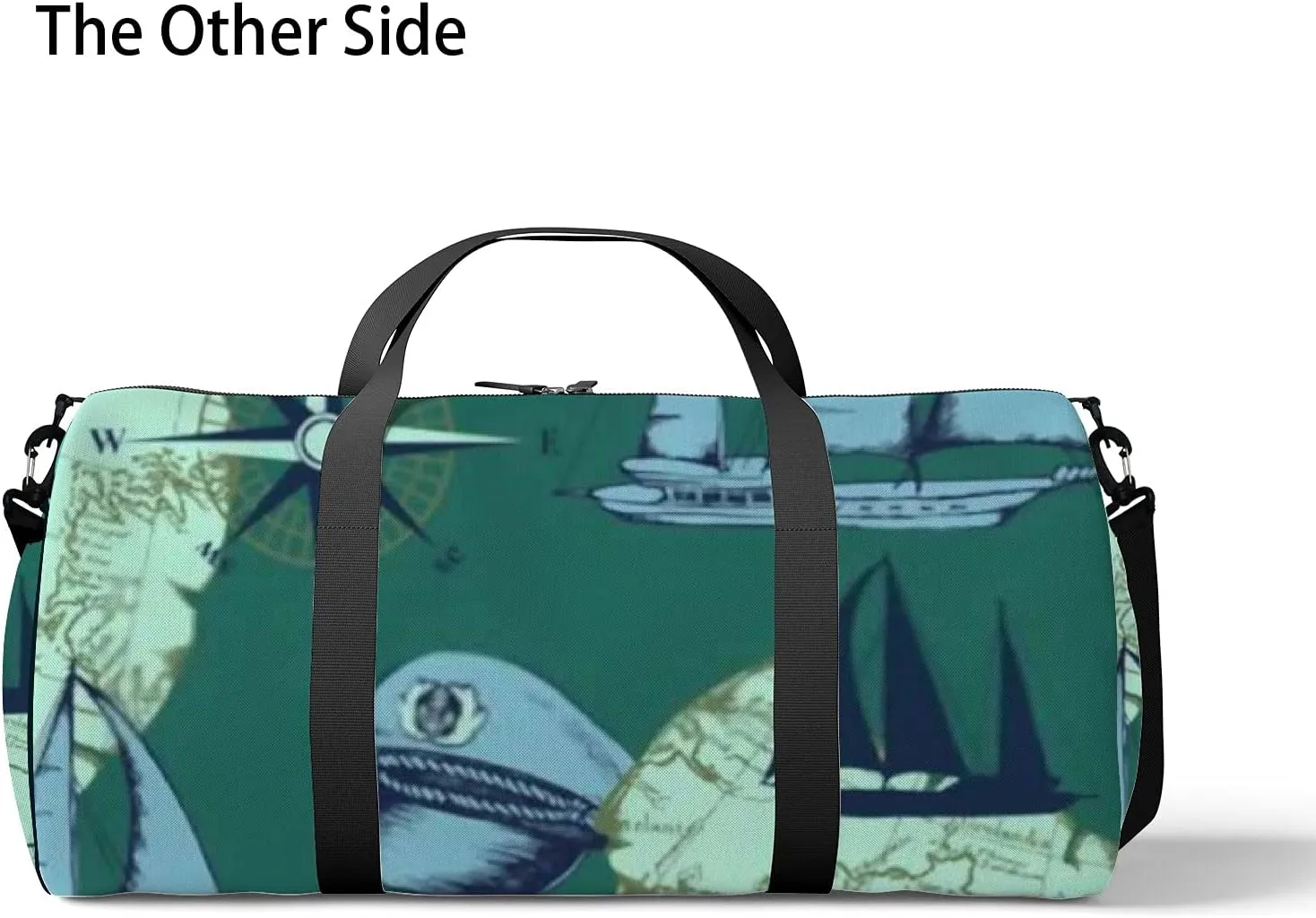 Sports Gym Bag for Women and Men Waterproof Hand Drawn Sea Voyages Pattern Green Duffel Bag Lightweight Carryon Traveling Boarding Gripsack