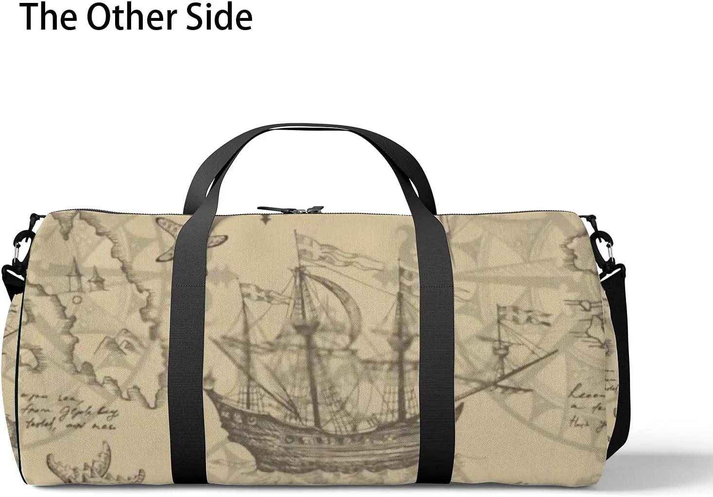 Sports Gym Bag for Women and Men Waterproof Hand Drawn Sketch Geographical Maps of Sea Duffel Bag Lightweight Carryon Traveling Boarding Gripsack