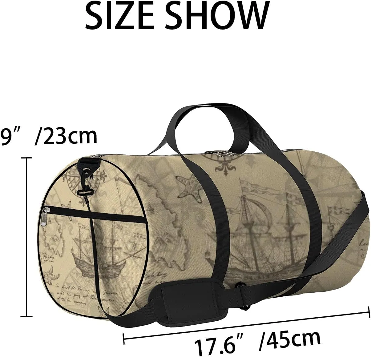 Sports Gym Bag for Women and Men Waterproof Hand Drawn Sketch Geographical Maps of Sea Duffel Bag Lightweight Carryon Traveling Boarding Gripsack