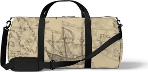 Sports Gym Bag for Women and Men Waterproof Hand Drawn Sketch Geographical Maps of Sea Duffel Bag Lightweight Carryon Traveling Boarding Gripsack