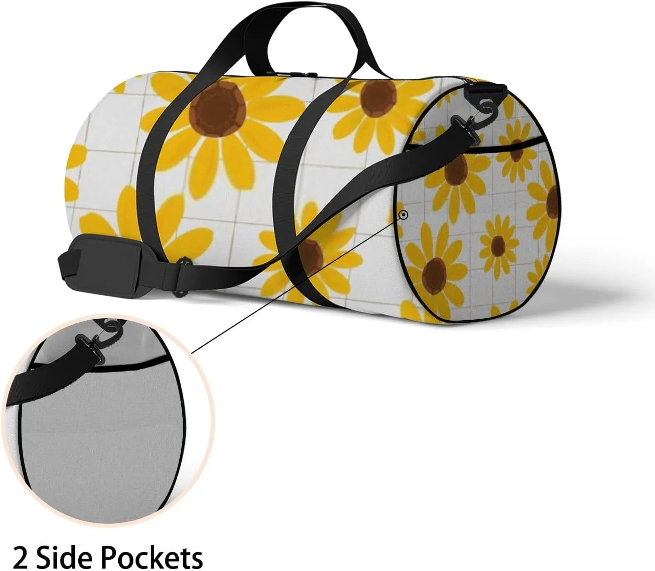 Sports Gym Bag for Women and Men Waterproof Hand Drawn Sunflower Yellow Duffel Bag Lightweight Carryon Traveling Boarding Gripsack
