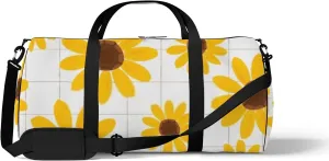 Sports Gym Bag for Women and Men Waterproof Hand Drawn Sunflower Yellow Duffel Bag Lightweight Carryon Traveling Boarding Gripsack