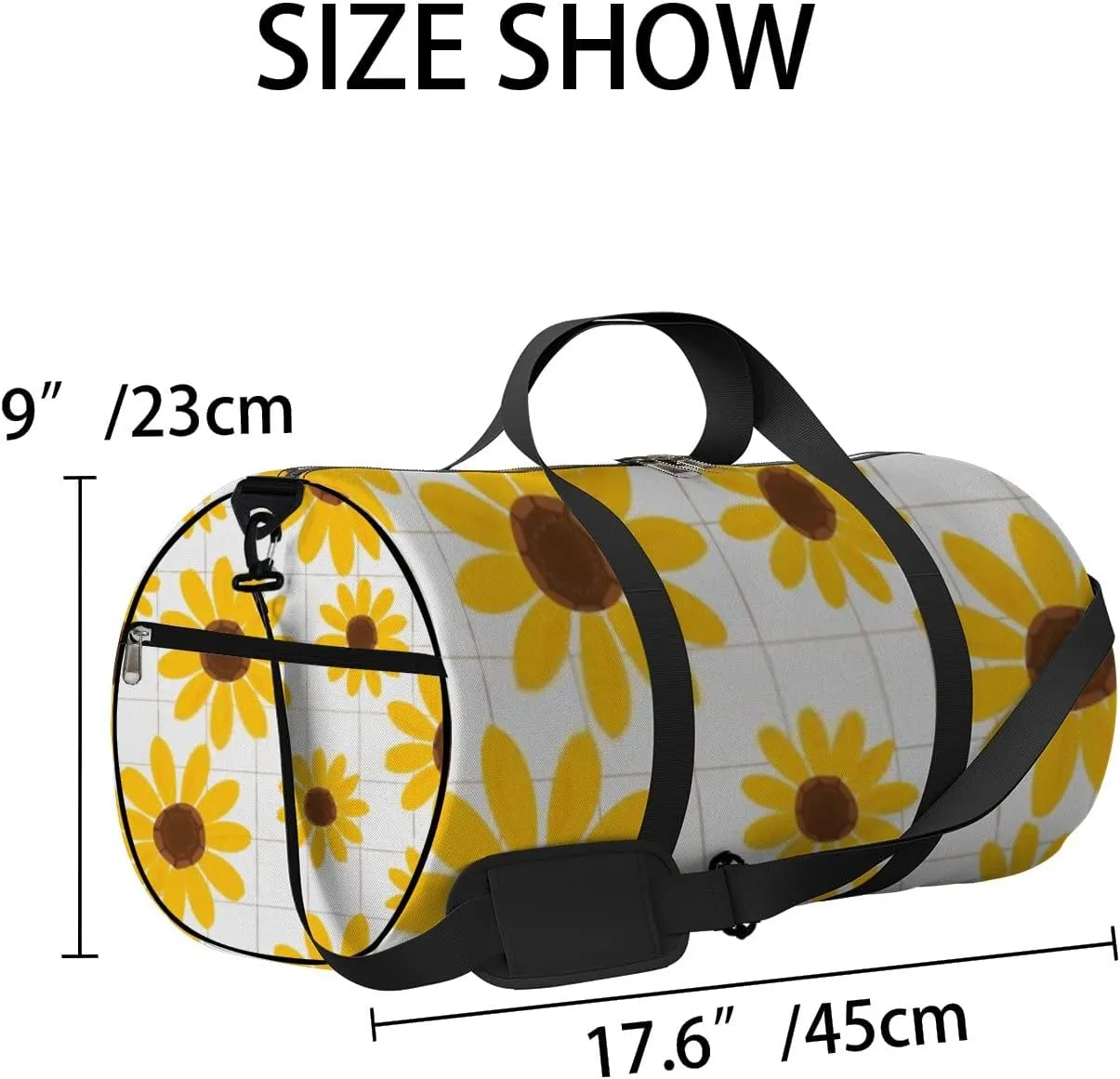 Sports Gym Bag for Women and Men Waterproof Hand Drawn Sunflower Yellow Duffel Bag Lightweight Carryon Traveling Boarding Gripsack