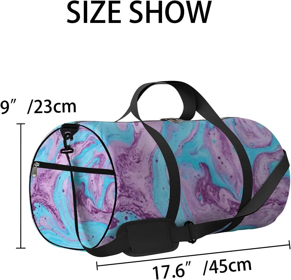 Sports Gym Bag for Women and Men Waterproof Hand Painted Abstract Pattern Blue Purple Duffel Bag Lightweight Carryon Traveling Boarding Gripsack