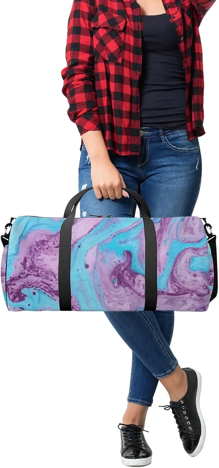 Sports Gym Bag for Women and Men Waterproof Hand Painted Abstract Pattern Blue Purple Duffel Bag Lightweight Carryon Traveling Boarding Gripsack
