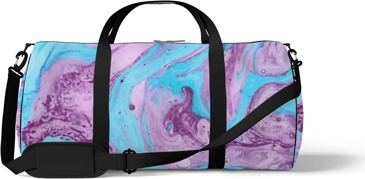 Sports Gym Bag for Women and Men Waterproof Hand Painted Abstract Pattern Blue Purple Duffel Bag Lightweight Carryon Traveling Boarding Gripsack