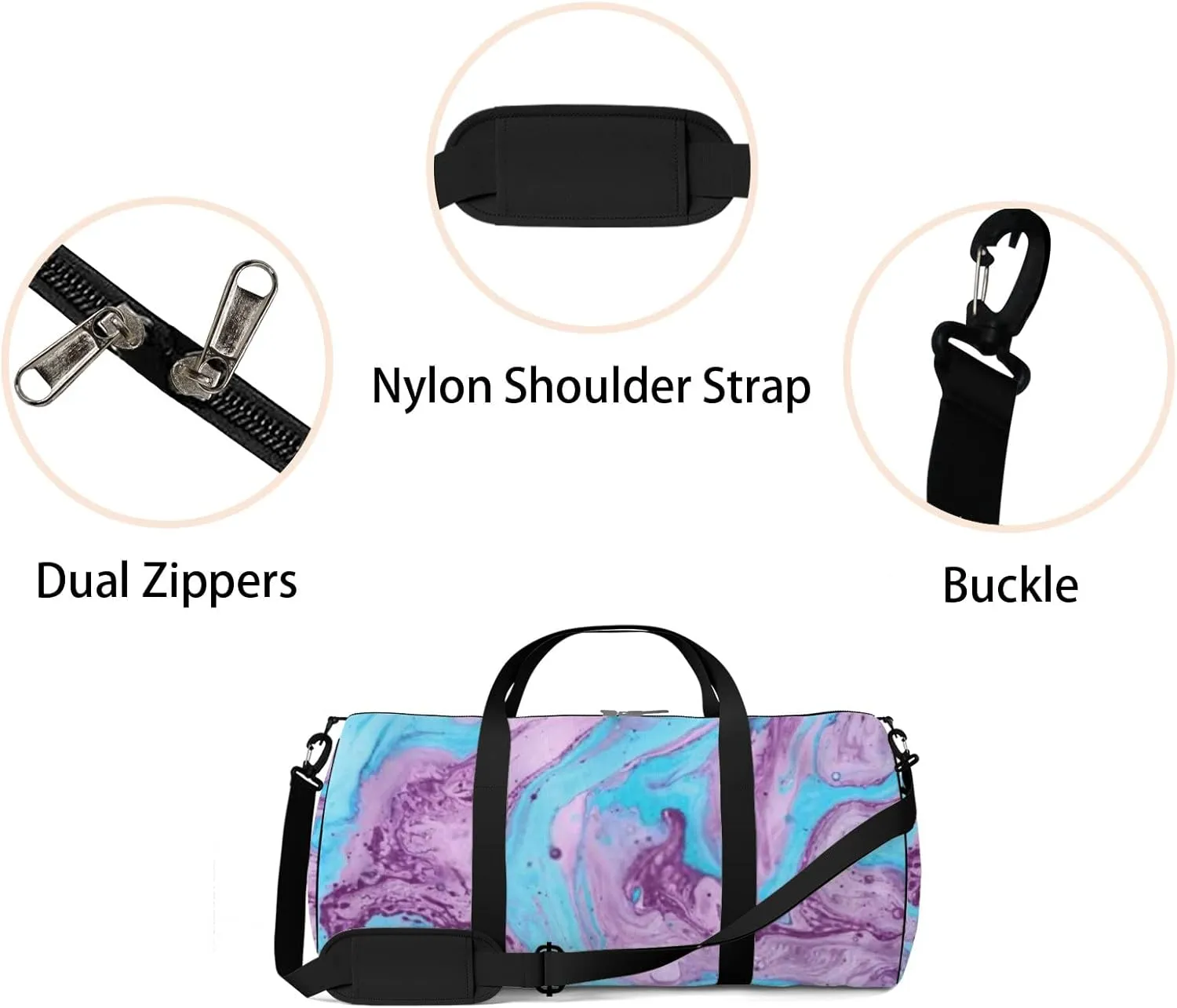 Sports Gym Bag for Women and Men Waterproof Hand Painted Abstract Pattern Blue Purple Duffel Bag Lightweight Carryon Traveling Boarding Gripsack