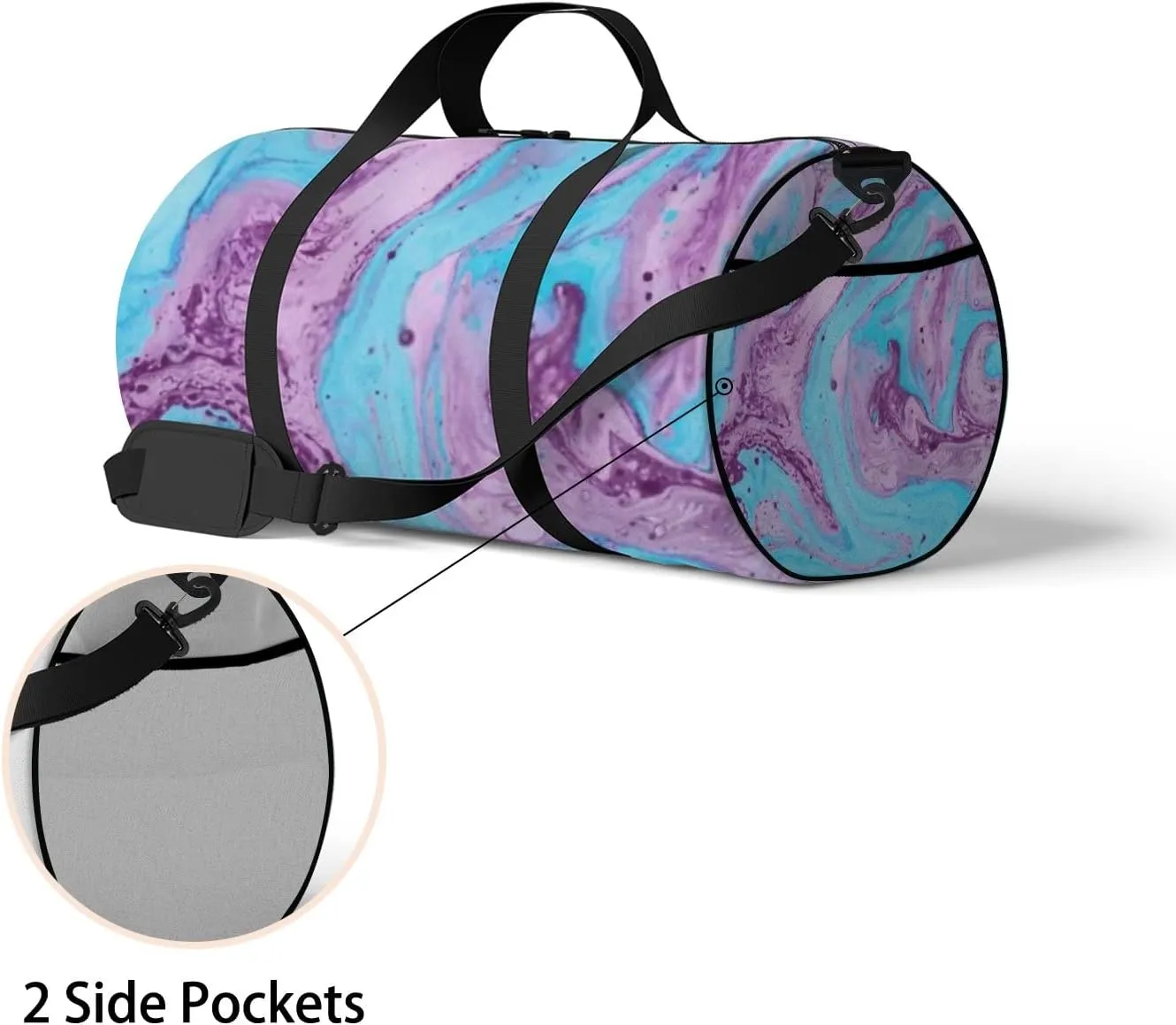 Sports Gym Bag for Women and Men Waterproof Hand Painted Abstract Pattern Blue Purple Duffel Bag Lightweight Carryon Traveling Boarding Gripsack