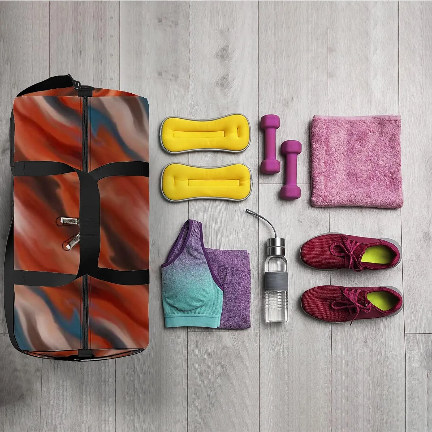 Sports Gym Bag for Women and Men Waterproof Hand Painted Abstract Pattern Duffel Bag Lightweight Carryon Traveling Boarding Gripsack
