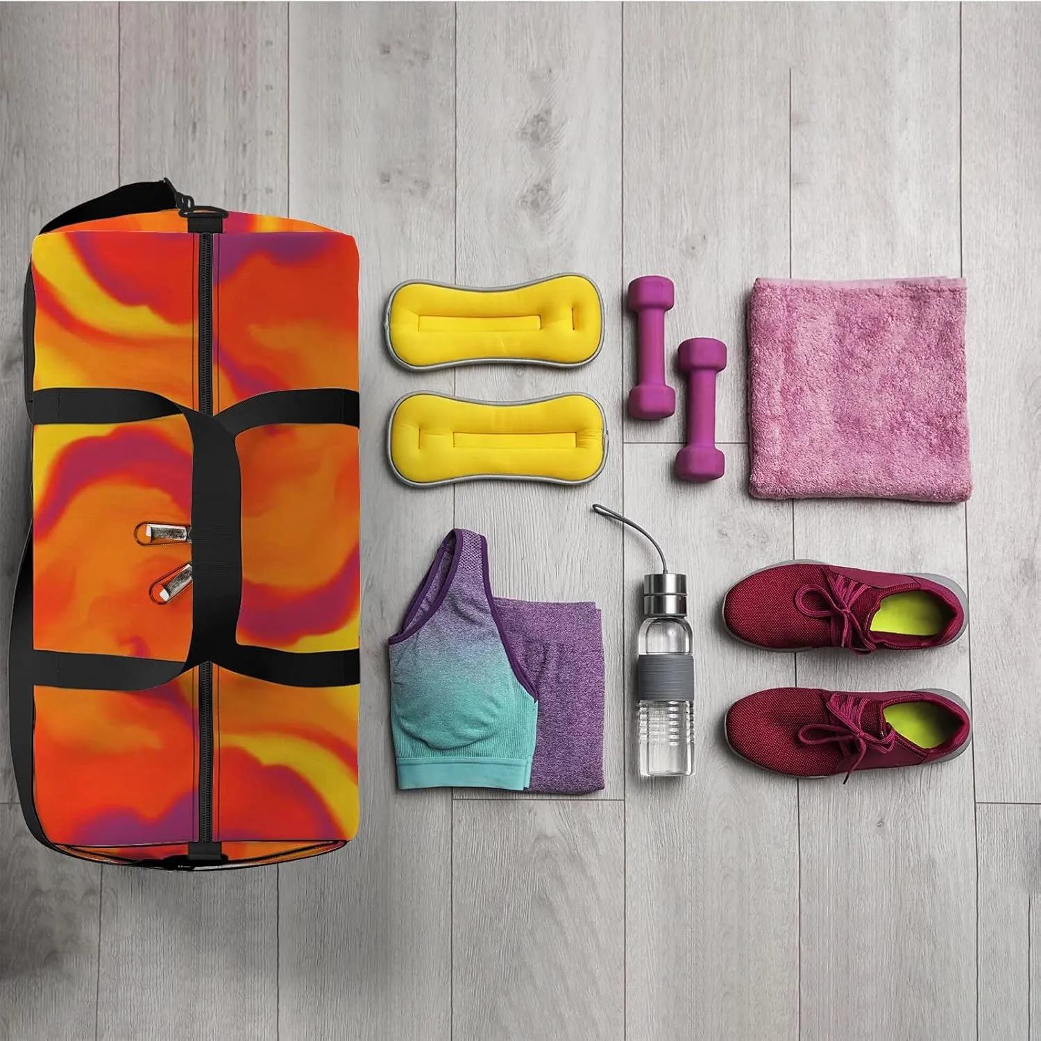 Sports Gym Bag for Women and Men Waterproof Hand Painted Artistic Style Pattern Duffel Bag Lightweight Carryon Traveling Boarding Gripsack