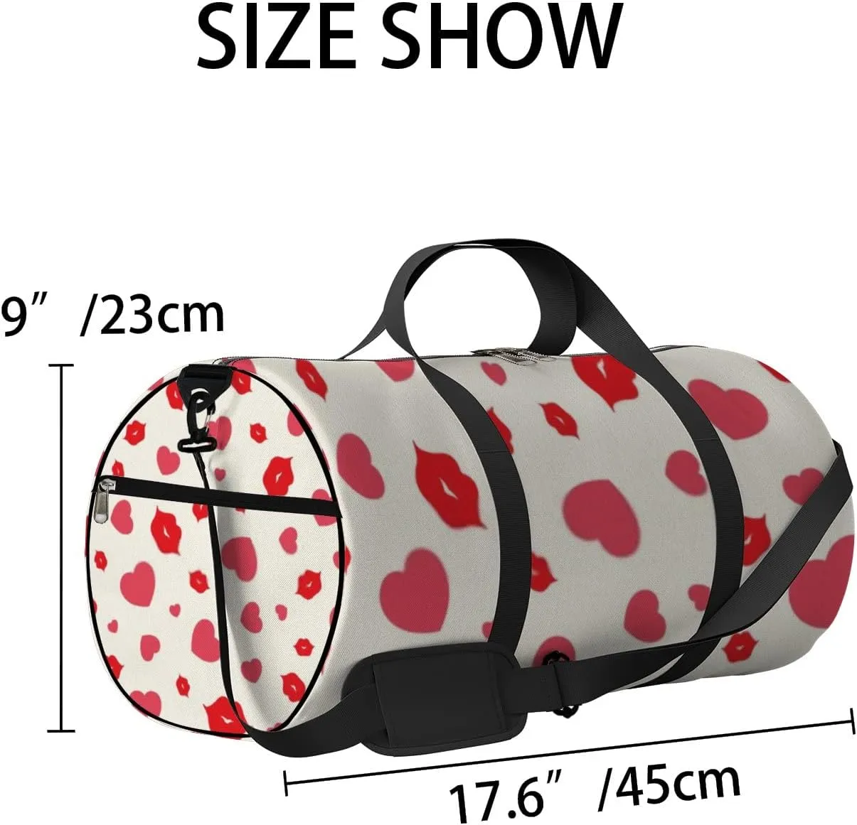 Sports Gym Bag for Women and Men Waterproof Hearts Lips Pattern Red Duffel Bag Lightweight Carryon Traveling Boarding Gripsack