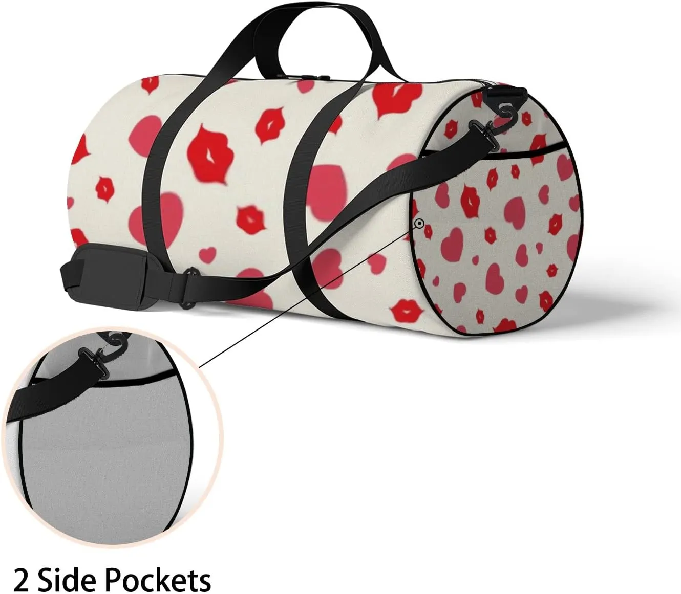 Sports Gym Bag for Women and Men Waterproof Hearts Lips Pattern Red Duffel Bag Lightweight Carryon Traveling Boarding Gripsack