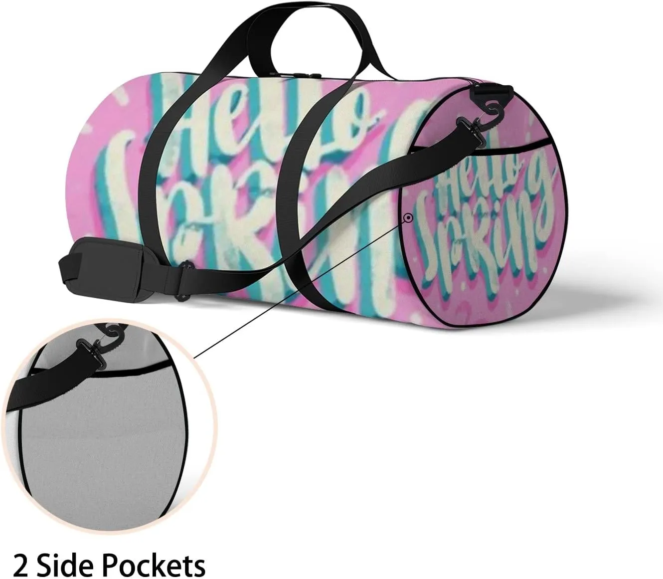 Sports Gym Bag for Women and Men Waterproof Hello Spring Pink Duffel Bag Lightweight Carryon Traveling Boarding Gripsack
