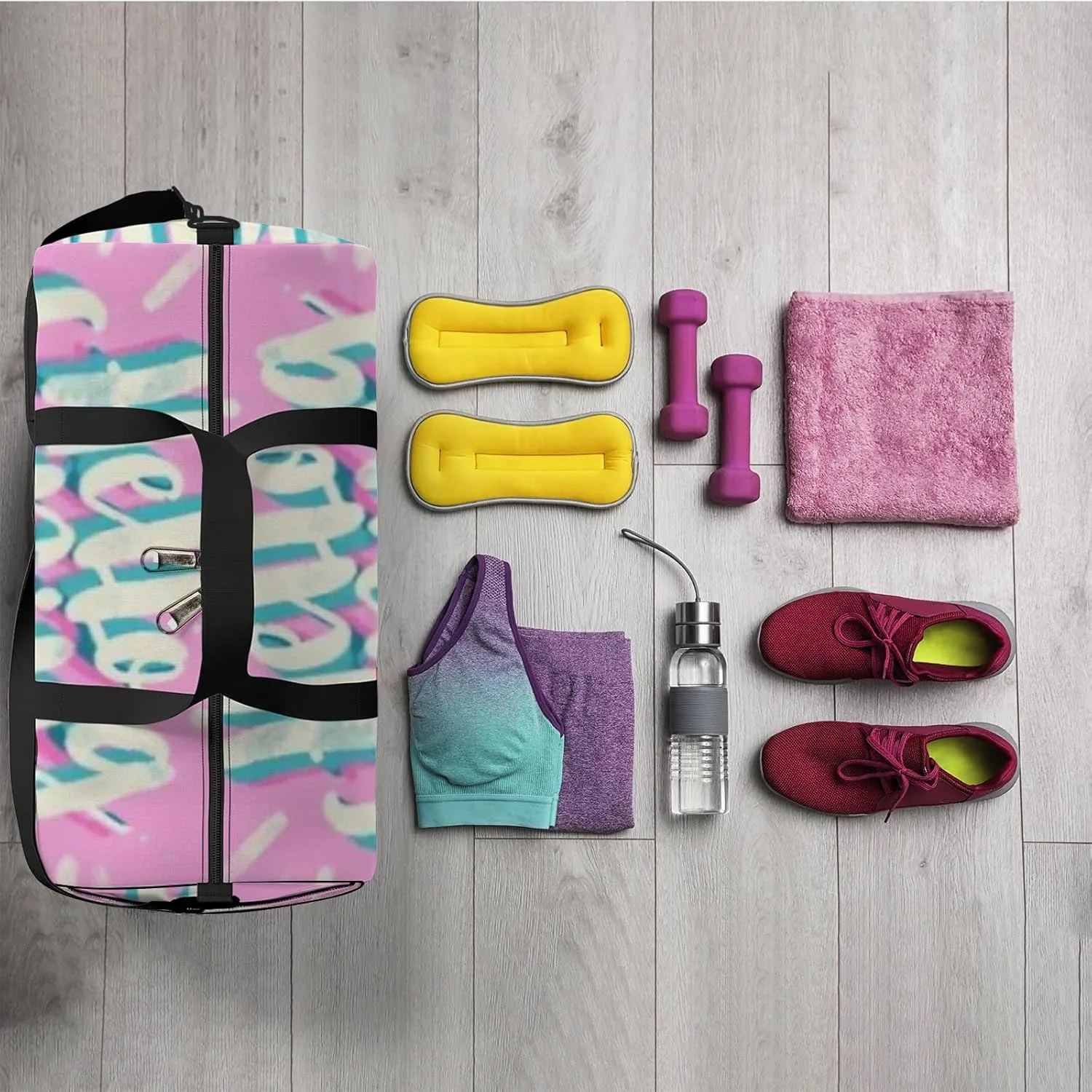 Sports Gym Bag for Women and Men Waterproof Hello Spring Pink Duffel Bag Lightweight Carryon Traveling Boarding Gripsack