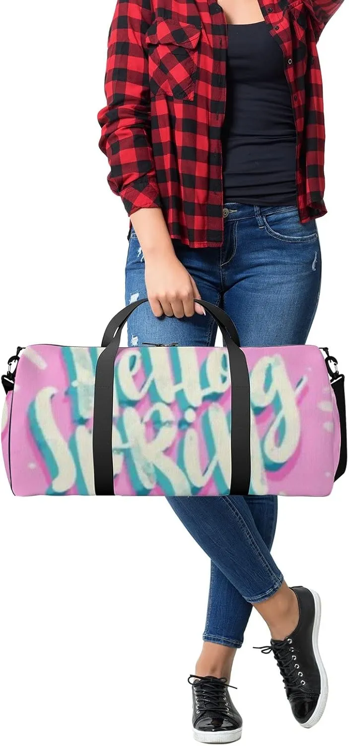 Sports Gym Bag for Women and Men Waterproof Hello Spring Pink Duffel Bag Lightweight Carryon Traveling Boarding Gripsack