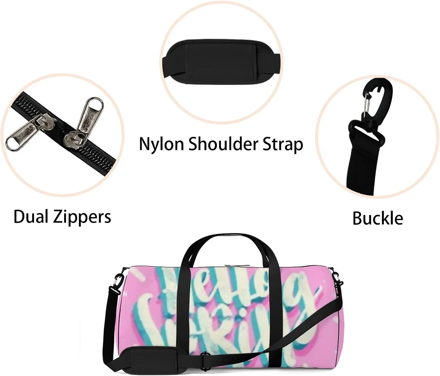 Sports Gym Bag for Women and Men Waterproof Hello Spring Pink Duffel Bag Lightweight Carryon Traveling Boarding Gripsack