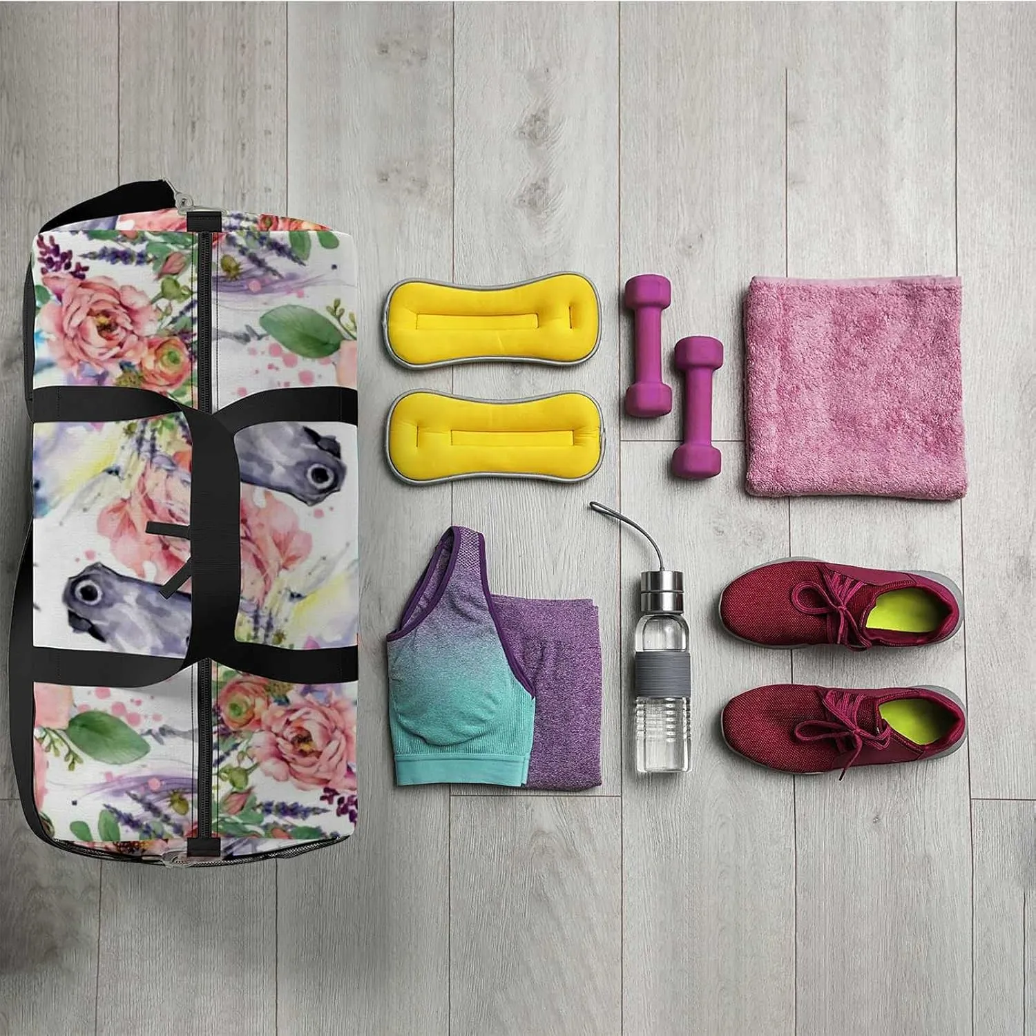 Sports Gym Bag for Women and Men Waterproof Horse with Roses Flowers Duffel Bag Lightweight Carryon Traveling Boarding Gripsack