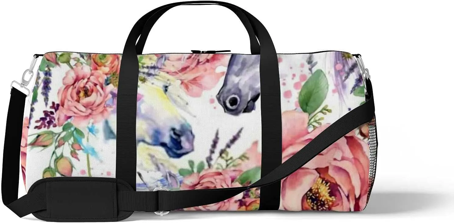 Sports Gym Bag for Women and Men Waterproof Horse with Roses Flowers Duffel Bag Lightweight Carryon Traveling Boarding Gripsack