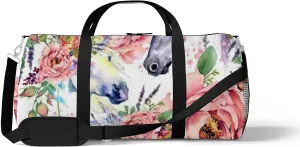 Sports Gym Bag for Women and Men Waterproof Horse with Roses Flowers Duffel Bag Lightweight Carryon Traveling Boarding Gripsack