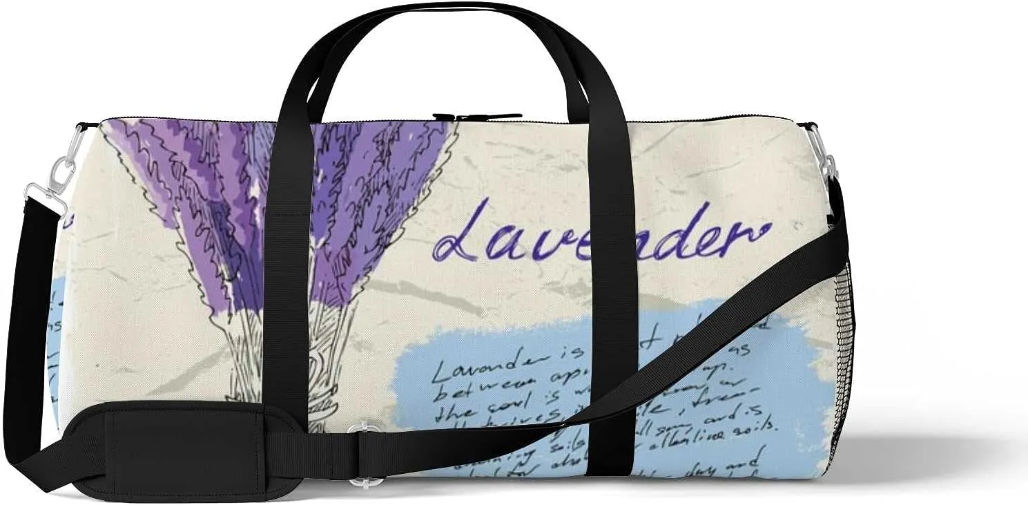 Sports Gym Bag for Women and Men Waterproof Illustration Lavender Duffel Bag Lightweight Carryon Traveling Boarding Gripsack