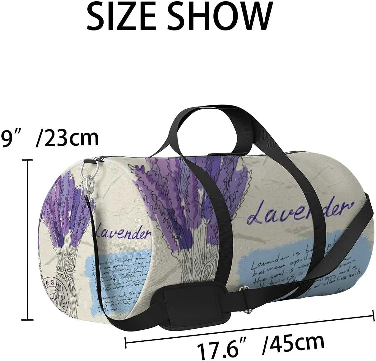 Sports Gym Bag for Women and Men Waterproof Illustration Lavender Duffel Bag Lightweight Carryon Traveling Boarding Gripsack