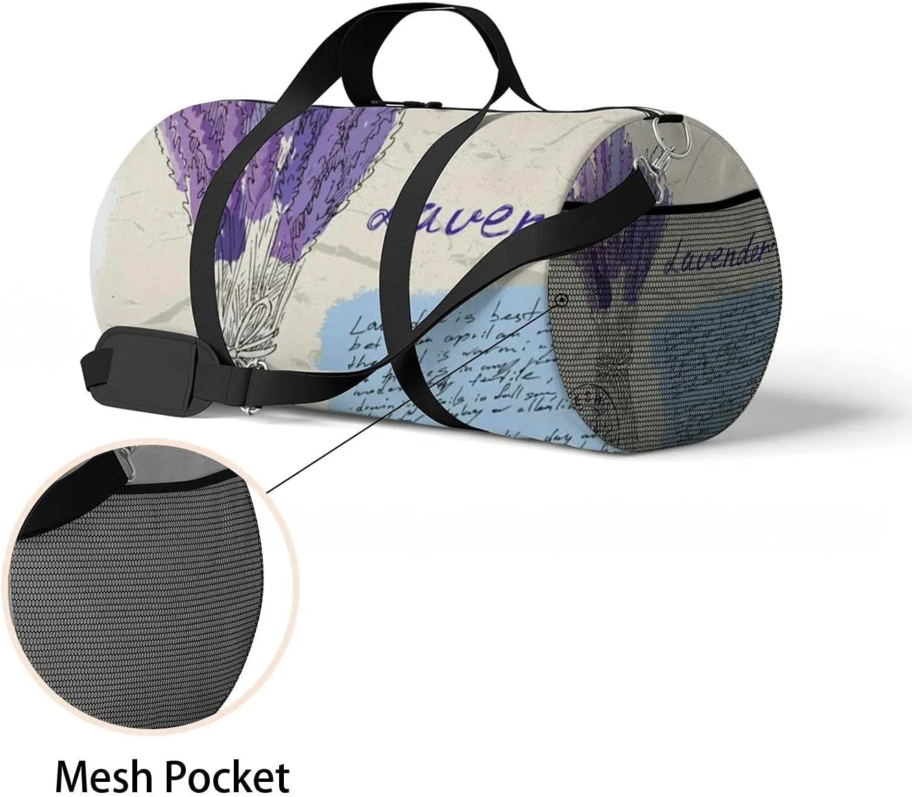 Sports Gym Bag for Women and Men Waterproof Illustration Lavender Duffel Bag Lightweight Carryon Traveling Boarding Gripsack