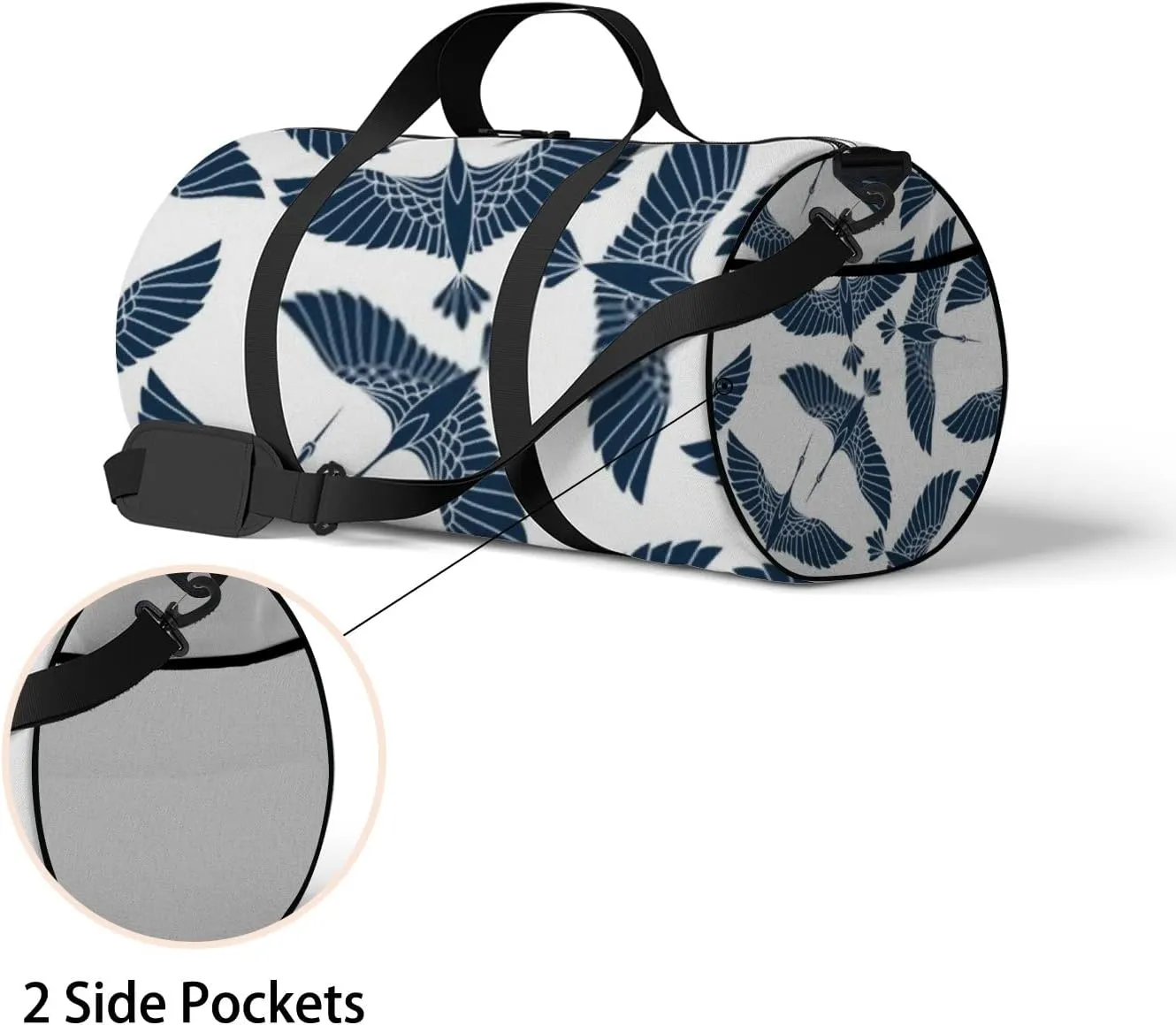 Sports Gym Bag for Women and Men Waterproof Japanese Cranes Pattern Blue Duffel Bag Lightweight Carryon Traveling Boarding Gripsack