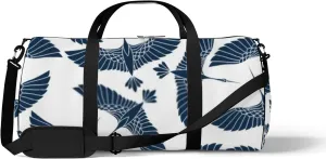 Sports Gym Bag for Women and Men Waterproof Japanese Cranes Pattern Blue Duffel Bag Lightweight Carryon Traveling Boarding Gripsack