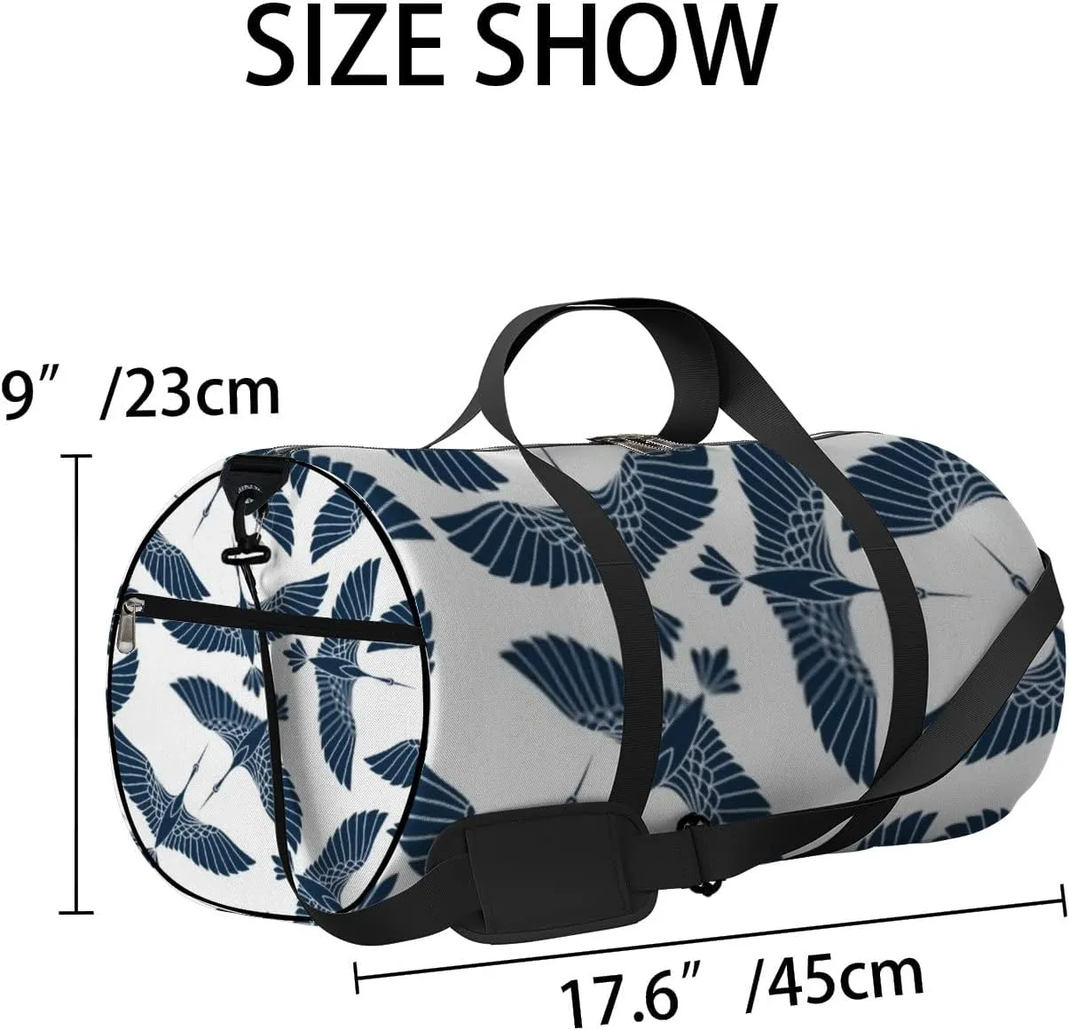 Sports Gym Bag for Women and Men Waterproof Japanese Cranes Pattern Blue Duffel Bag Lightweight Carryon Traveling Boarding Gripsack