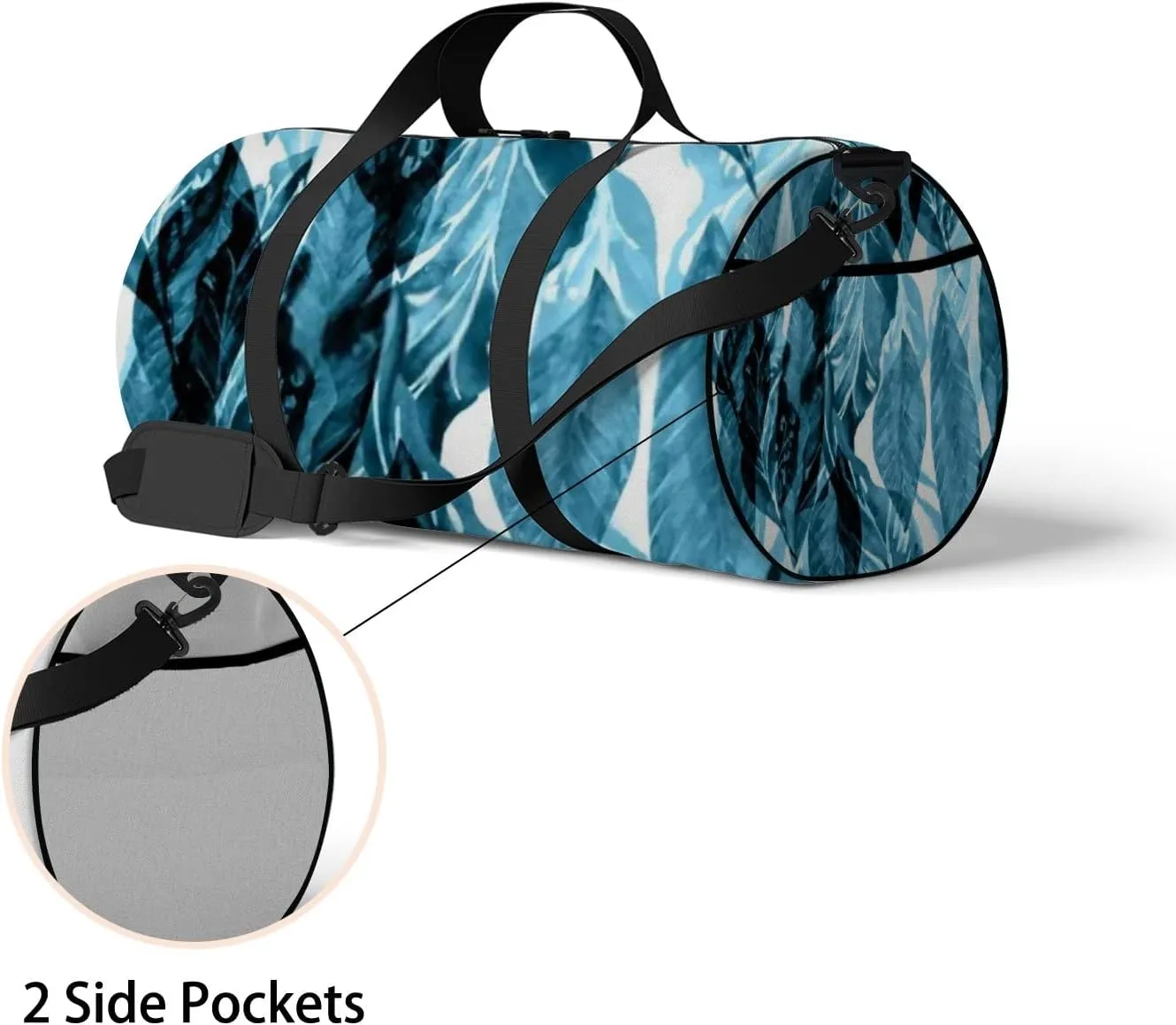 Sports Gym Bag for Women and Men Waterproof Leaves Pattern Jungle Forest Blue Duffel Bag Lightweight Carryon Traveling Boarding Gripsack