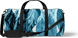 Sports Gym Bag for Women and Men Waterproof Leaves Pattern Jungle Forest Blue Duffel Bag Lightweight Carryon Traveling Boarding Gripsack