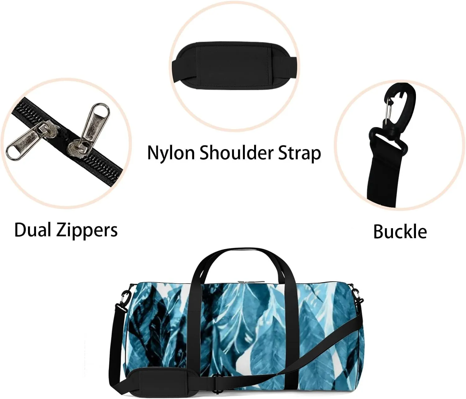 Sports Gym Bag for Women and Men Waterproof Leaves Pattern Jungle Forest Blue Duffel Bag Lightweight Carryon Traveling Boarding Gripsack