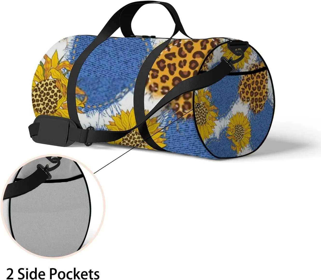 Sports Gym Bag for Women and Men Waterproof Leopard Sunflowers White Duffel Bag Lightweight Carryon Traveling Boarding Gripsack