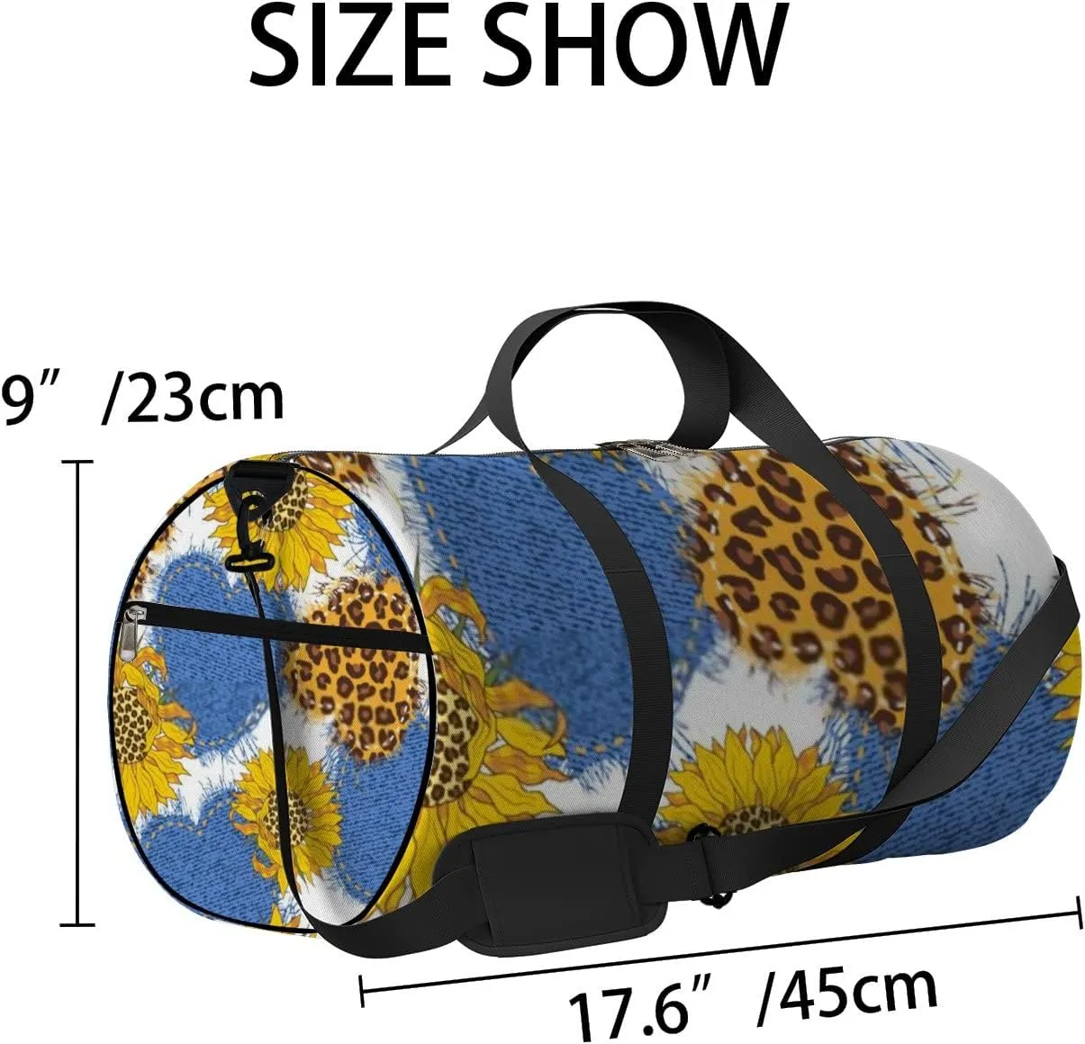 Sports Gym Bag for Women and Men Waterproof Leopard Sunflowers White Duffel Bag Lightweight Carryon Traveling Boarding Gripsack