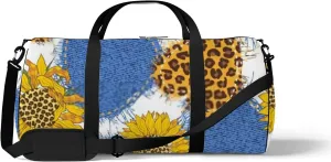 Sports Gym Bag for Women and Men Waterproof Leopard Sunflowers White Duffel Bag Lightweight Carryon Traveling Boarding Gripsack