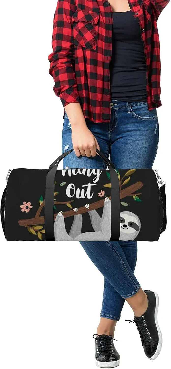 Sports Gym Bag for Women and Men Waterproof Lets Hang Out Cute Baby Sloth Duffel Bag Lightweight Carryon Traveling Boarding Gripsack
