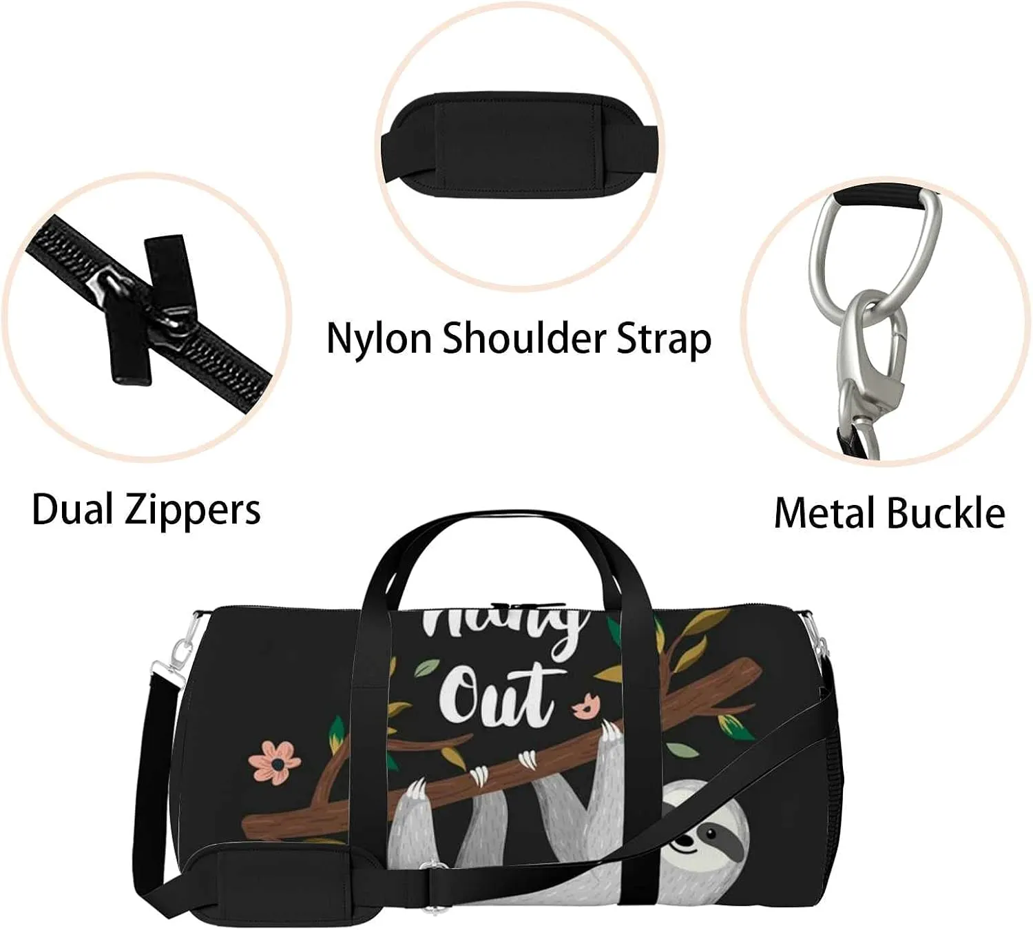 Sports Gym Bag for Women and Men Waterproof Lets Hang Out Cute Baby Sloth Duffel Bag Lightweight Carryon Traveling Boarding Gripsack