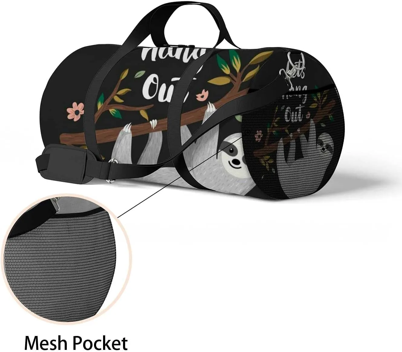 Sports Gym Bag for Women and Men Waterproof Lets Hang Out Cute Baby Sloth Duffel Bag Lightweight Carryon Traveling Boarding Gripsack
