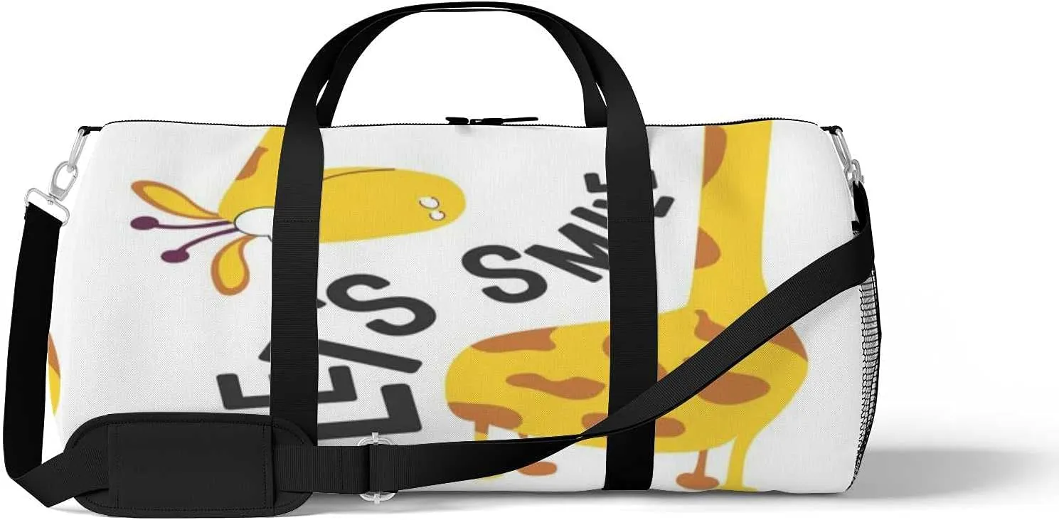 Sports Gym Bag for Women and Men Waterproof Lets Smile Positive Phrase Duffel Bag Lightweight Carryon Traveling Boarding Gripsack