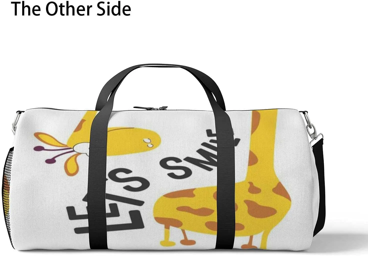 Sports Gym Bag for Women and Men Waterproof Lets Smile Positive Phrase Duffel Bag Lightweight Carryon Traveling Boarding Gripsack