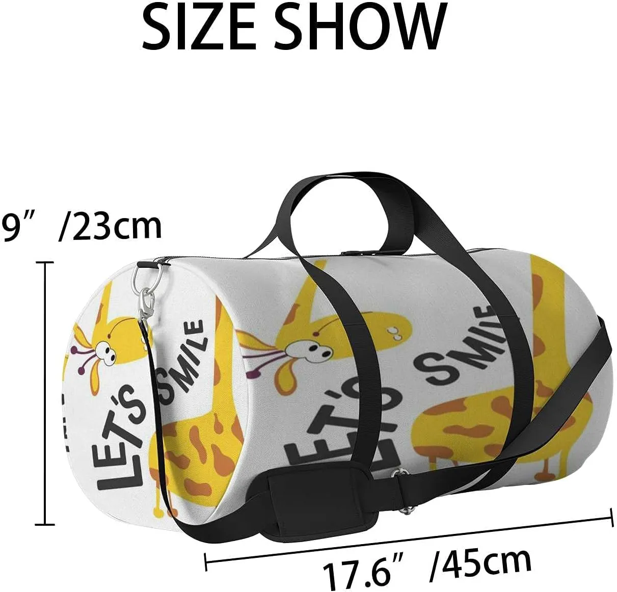 Sports Gym Bag for Women and Men Waterproof Lets Smile Positive Phrase Duffel Bag Lightweight Carryon Traveling Boarding Gripsack