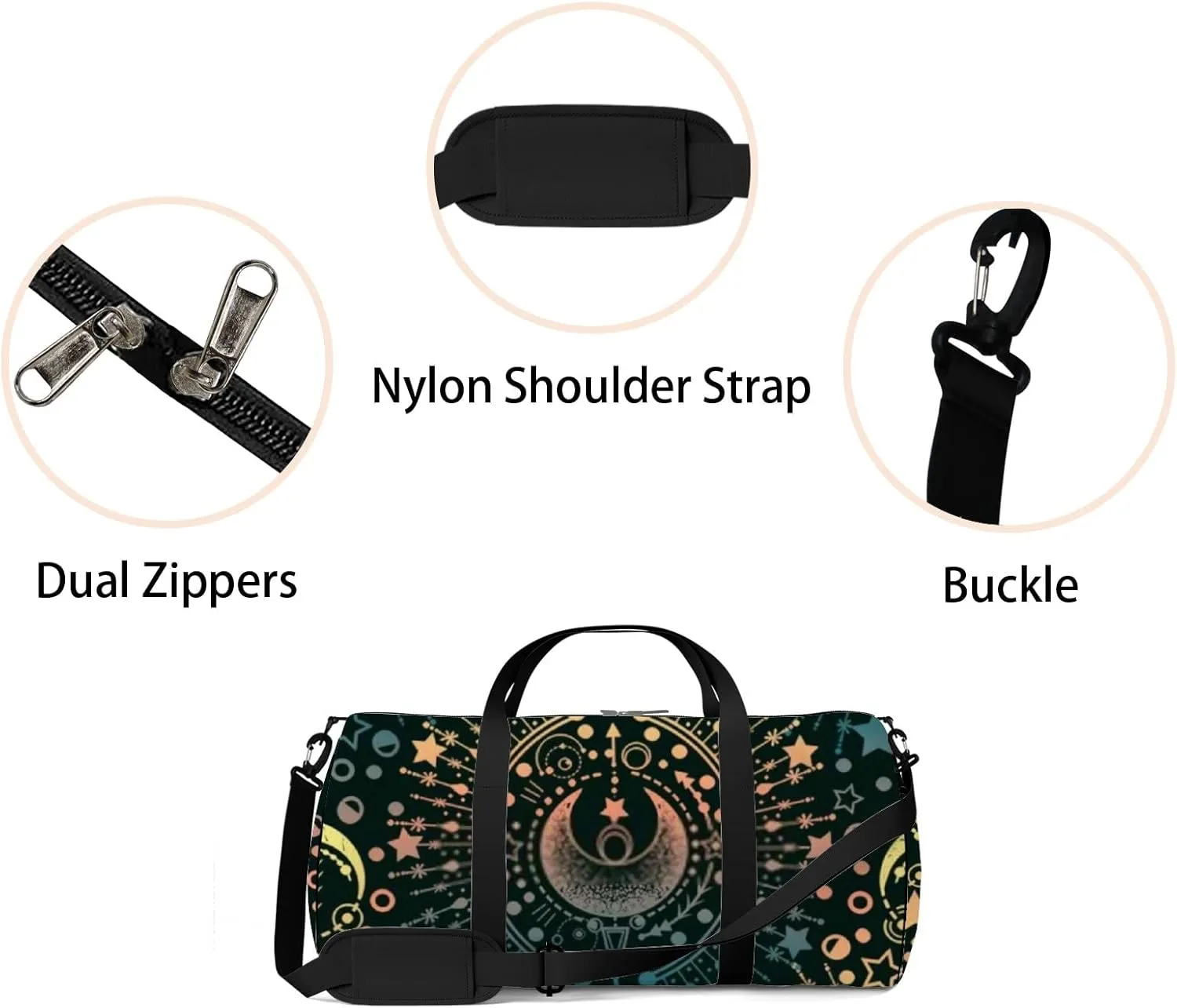 Sports Gym Bag for Women and Men Waterproof Magical Astrology Green Pattern Duffel Bag Lightweight Carryon Traveling Boarding Gripsack