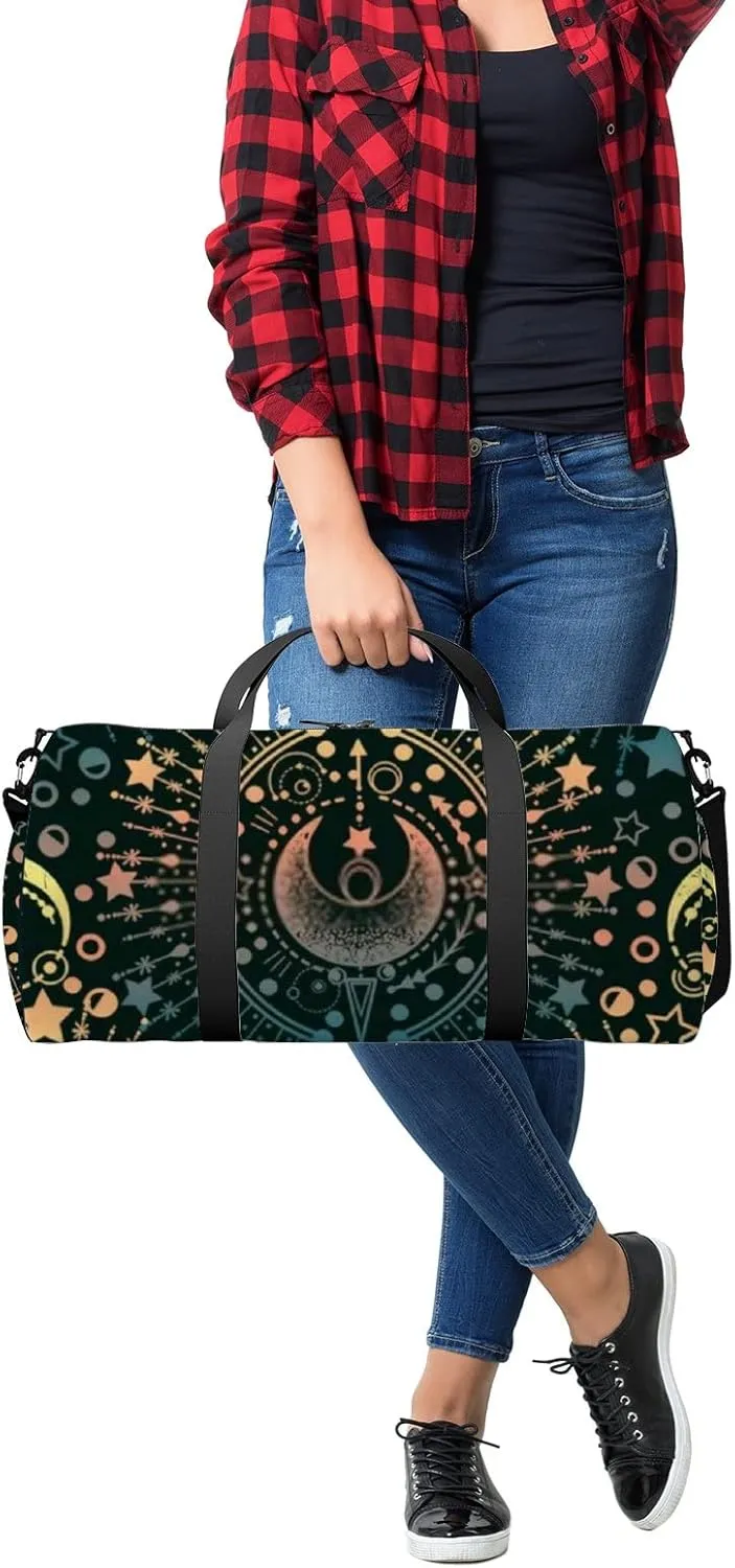 Sports Gym Bag for Women and Men Waterproof Magical Astrology Green Pattern Duffel Bag Lightweight Carryon Traveling Boarding Gripsack