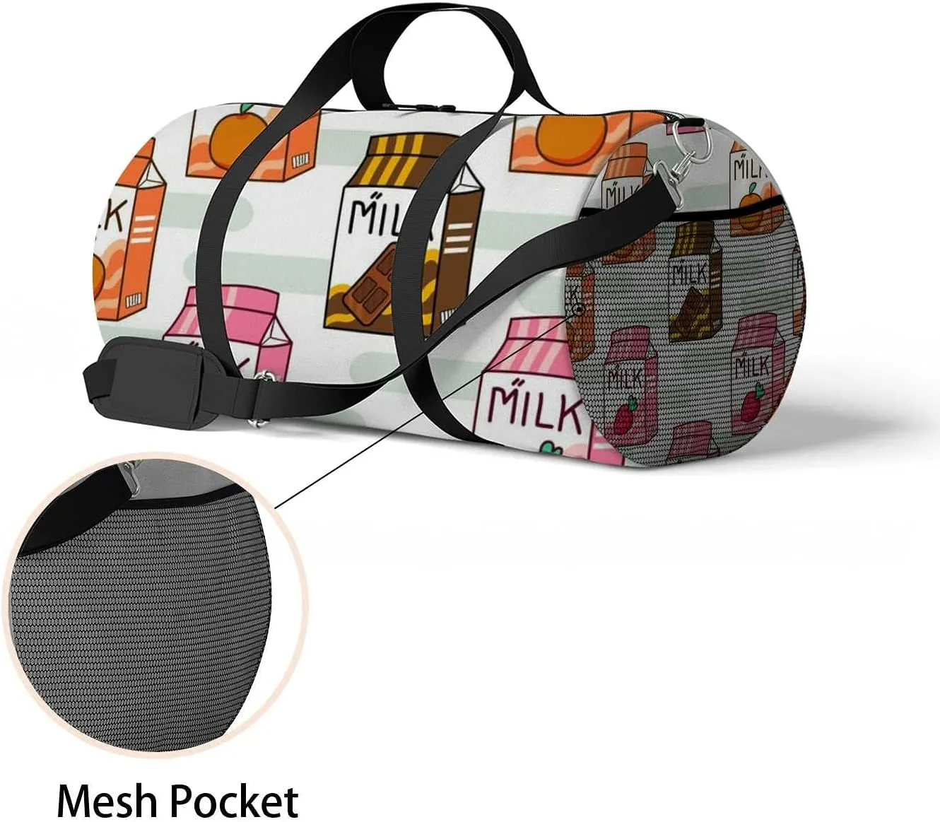 Sports Gym Bag for Women and Men Waterproof Milk Carton Pattern Three Flavors Duffel Bag Lightweight Carryon Traveling Boarding Gripsack