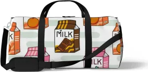 Sports Gym Bag for Women and Men Waterproof Milk Carton Pattern Three Flavors Duffel Bag Lightweight Carryon Traveling Boarding Gripsack