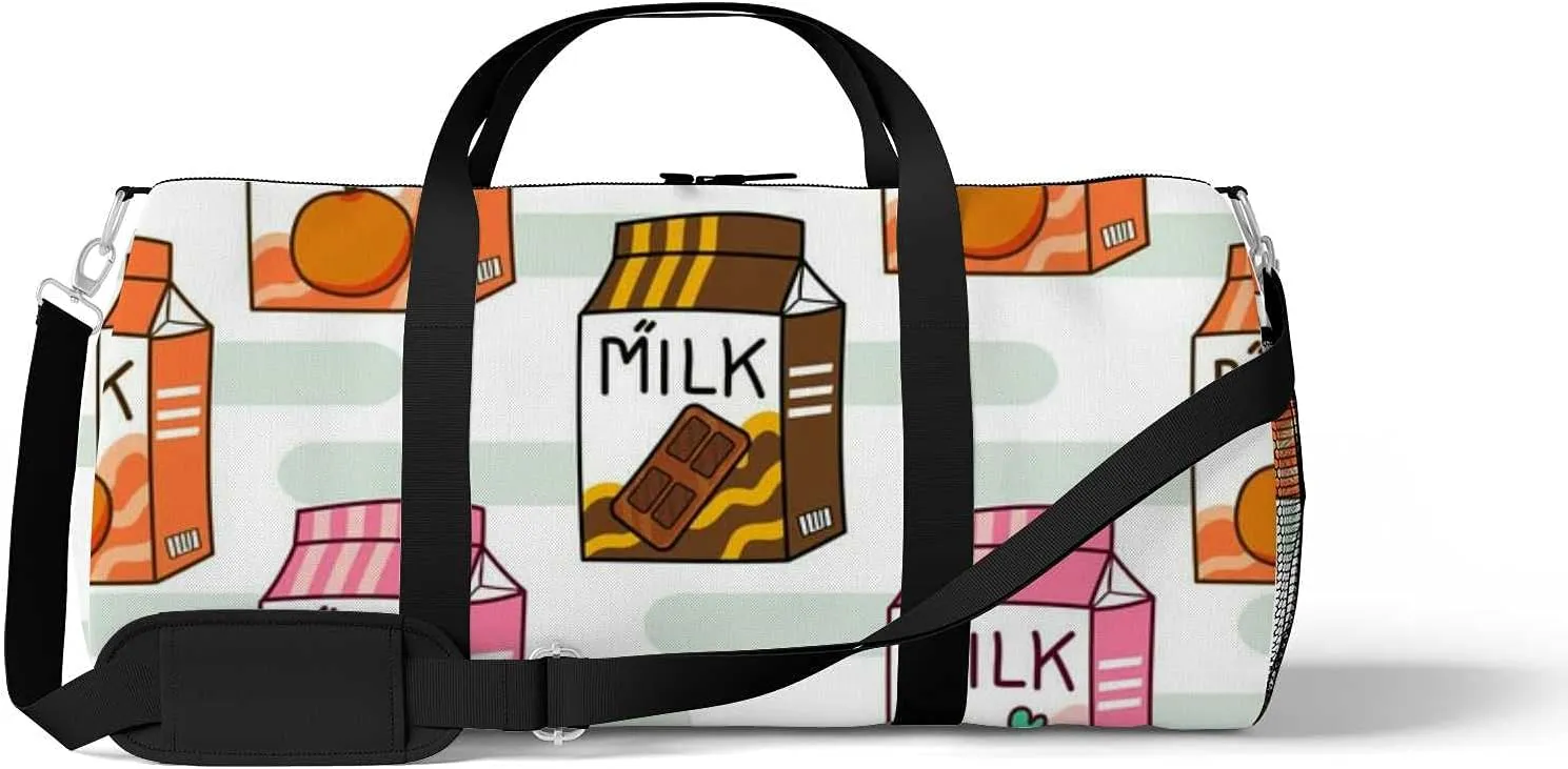 Sports Gym Bag for Women and Men Waterproof Milk Carton Pattern Three Flavors Duffel Bag Lightweight Carryon Traveling Boarding Gripsack