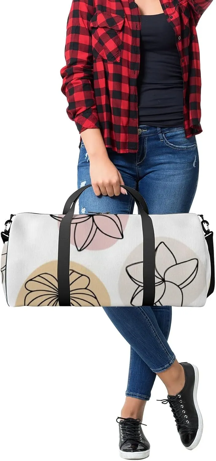 Sports Gym Bag for Women and Men Waterproof Minimal Tropical Flowers Line Art Style Duffel Bag Lightweight Carryon Traveling Boarding Gripsack