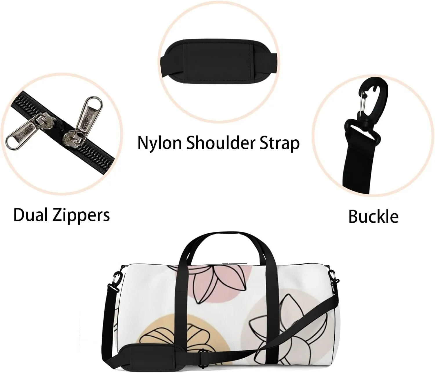 Sports Gym Bag for Women and Men Waterproof Minimal Tropical Flowers Line Art Style Duffel Bag Lightweight Carryon Traveling Boarding Gripsack