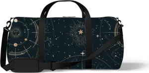 Sports Gym Bag for Women and Men Waterproof Mystical Astrology Elements Black Duffel Bag Lightweight Carryon Traveling Boarding Gripsack